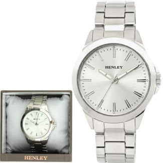 Henley Classic Round Dial Men's Metal Bracelet Watch - Silver