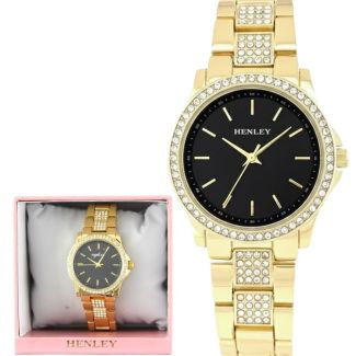 Henley Ladies Crystal Bracelet Watch - Black/Gold
