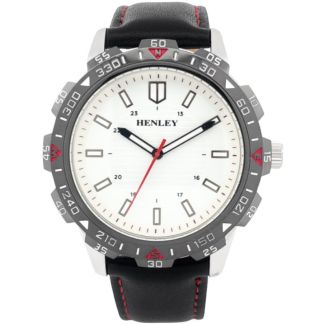 Henley Men's Leather Strap Sport Watch - Black/White