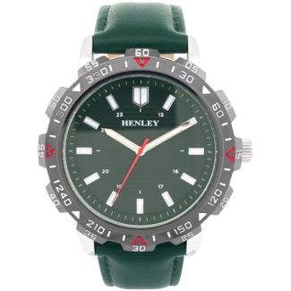 Henley Men's Leather Strap Sport Watch - Green