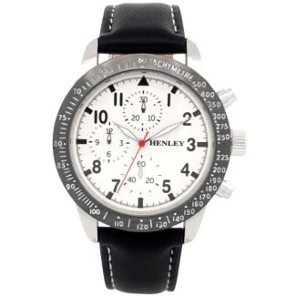 Henley Men's Leather Strap Sport Watch - White/Black