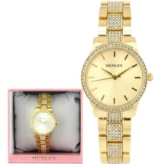 Henley Metal Diamante Bracelet Ladies Watch - Gold