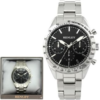 Henley Round Multi-Dial Men's Metal Bracelet Watch - Black/Silver 