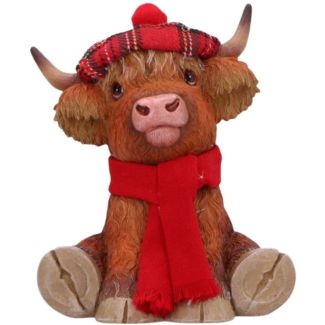 Highland Cow Figurine with Tartan Bonnet and Red Scarf – 11.2cm