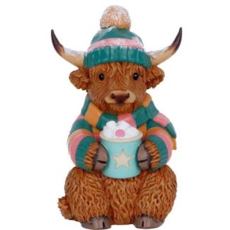 Highland Cow with Hot Cocoa Winter Figurine - 12.3cm