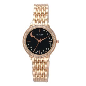 Wholesale Ladies Henley Crescent Moon Bracelet Watch - Rose Gold / Black