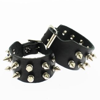 2 Row Spiked Genuine Leather Wristband