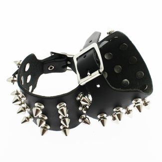 3 Row Spiked Genuine Leather Wristband