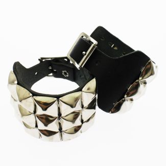 3 Row Pyramid Genuine Leather Wristband