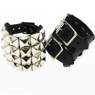 4 Row Pyramid Genuine Leather Wristband