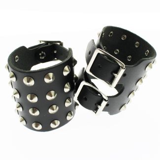 4 Row Conical Studded Genuine Leather Wristband