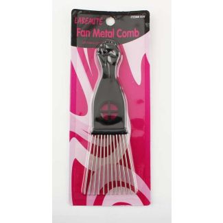 Labeaute Black Fan Metal Afro Pik Comb -18cm
