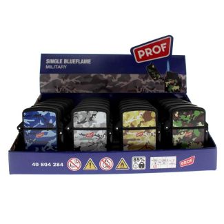 PROF Single Blue Flame Refillable Lighter (Military Style) - Assorted Colours