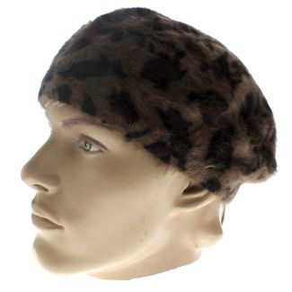 Ladies Wool Beret Hat - Brown with Black Dots