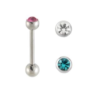 Steel Straight Barbell With a Crystal Jewel Top - Assorted 