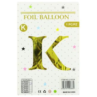 16" Letter "K" Air filled Foil Balloon - Gold