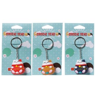 Maneki Neko Lucky Cat 3D PVC Keyring - Assorted 