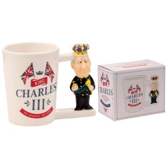 King Charles (III) Shaped Handle Ceramic Mug