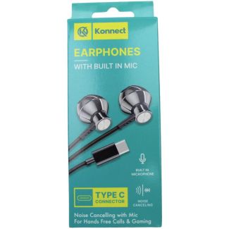 Konnect Noise Cancelling Earphones with Built-in Mic (Type-C) – Black
