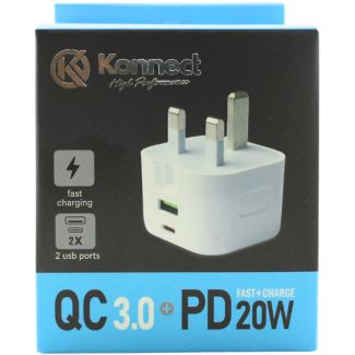 Konnect Dual Port Wall Charger (USB & Type-C) – White