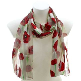 Wholesale Ladies Satin Scarf Flower Design - Cream