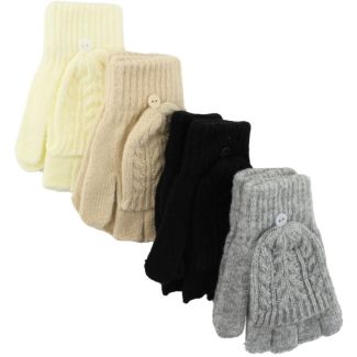 Ladies Cable Knit Flip Top Gloves- Assorted Colour 