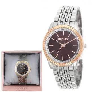 Ladies Henley Metal Bracelet Watch - Silver/Brown 