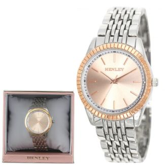 Ladies Henley Metal Bracelet Watch - Silver/Rose Gold