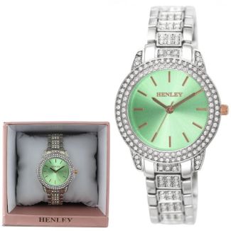 Ladies Henley Metal Bracelet Watch - Silver/Green