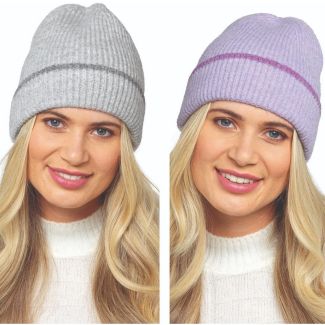 Ladies Ribbed Brushed Beanie Hat - Assorted Colour 