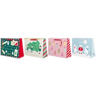 Large Shopper Christmas Gift Bag - Polar Bears & Elves - Assorted