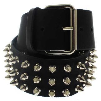 Wholesale Leather 3 Row Spiked Belt Black (S)