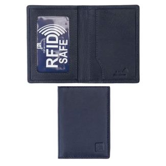 Leather Bus Pass Credit Card Holder RFID Blocking - Navy 