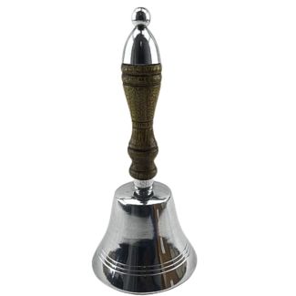 Brass Bell with Wooden Handle – Silver