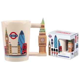 London Souvenir Big Ben Shaped Handle Ceramic Mug