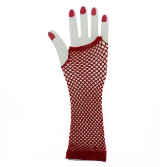 Long Ladies Fishnet Gloves - Red