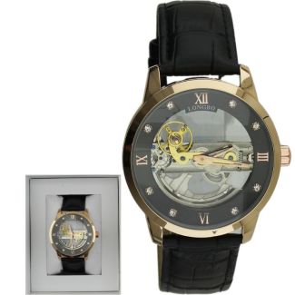 Longbo Men's Automatic Watch with Leather Strap - Rose/Black