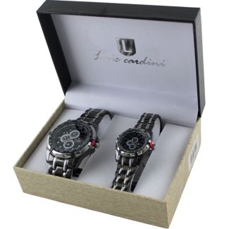 Luis Cardini His & Her Watch Gift Set - Black/Silver (1987)