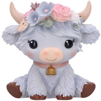 Magnolia Grey Flower Cow Figurine - 10.5cm
