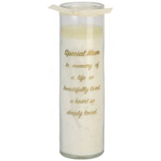Memorial Candle Jar with Ribbon & Mum Print – Remembrance Tribute (20cm)