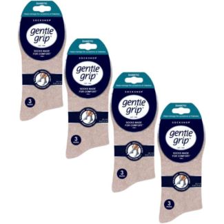 Ladies Gentle Grip Cotton Blend Non Binding Diabetic Socks (3 Pack) - Natural