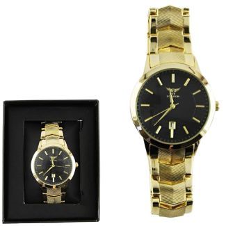 Wholesale Men's NY London Round Metal Bracelet Watch -Gold/Black 