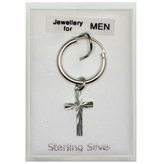 Men's Sterling Silver Hoop With Cross Pendant