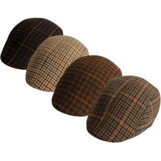 Men's Plain Dark Checked Herringbone Flat Hat