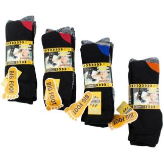 Men's Big Foot Functional Work Socks with Terry Cushioning - 3 Pairs - Assorted