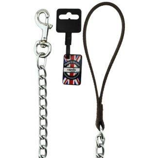 Metal Chain Lead With Leather Handle-Brown(30'')