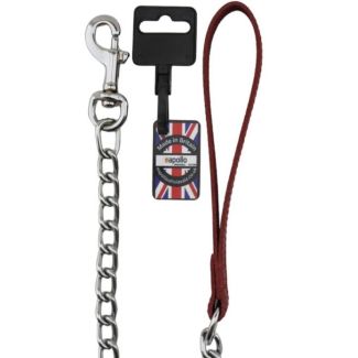 Metal Chain Lead With Leather Handle-Red (18'')