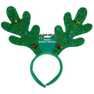 Reindeer Glitter Antler Headband with Plush Ears & Bows