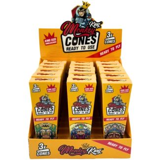 Monkey King King Size Pre-Rolled Cones  - Unbleached (18 X 3 Cones)
