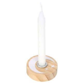 Natural Wooden Mystical Moon Spell Candle Holder
